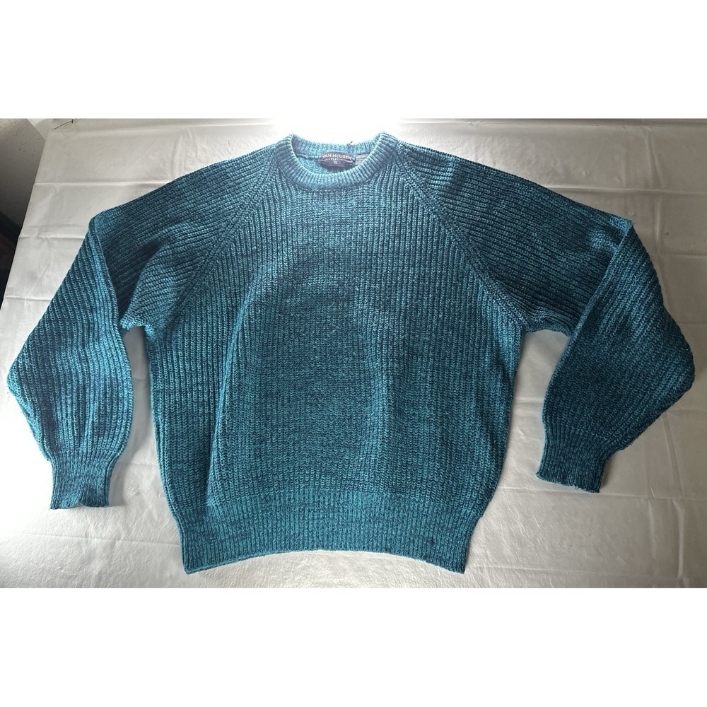 Vintage Van Heusen Sweater Men's XL Teal Knit Crewneck Acrylic Made Hong Kong‎